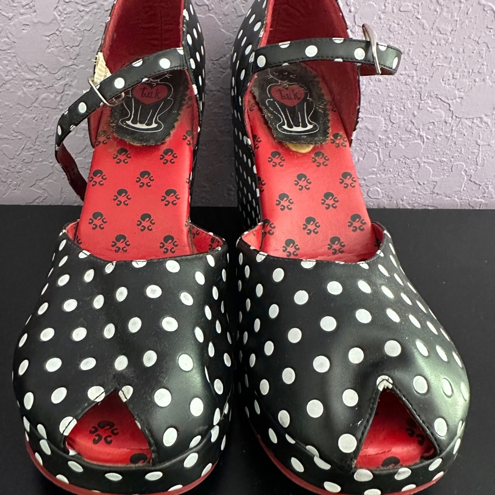 Polka Dot Black and White Women's Wedges